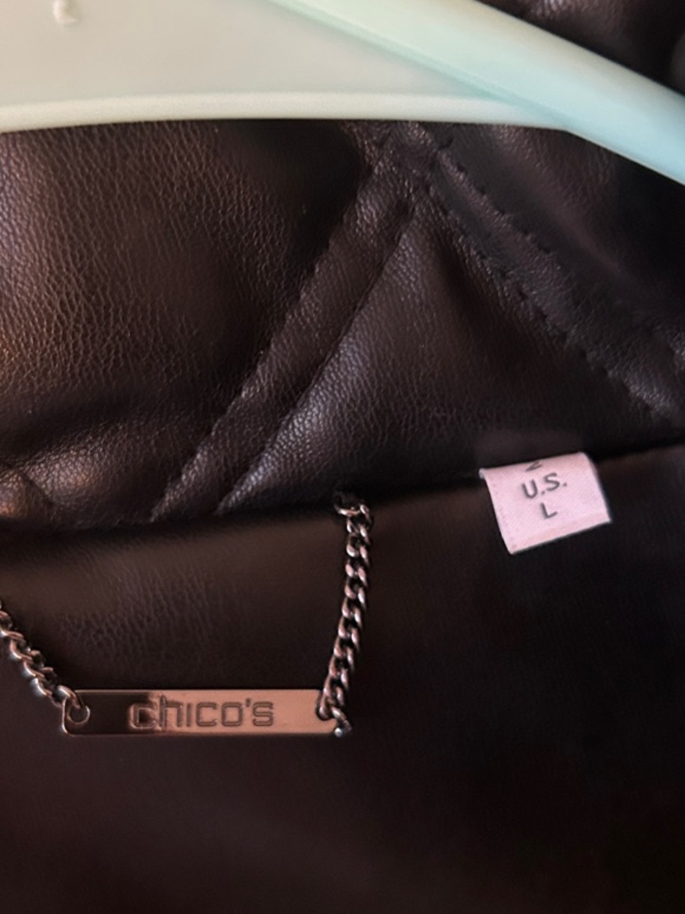 Chico's Black Quilted Faux Leather Vest with Ribbed Sides - Picture 3 of 3